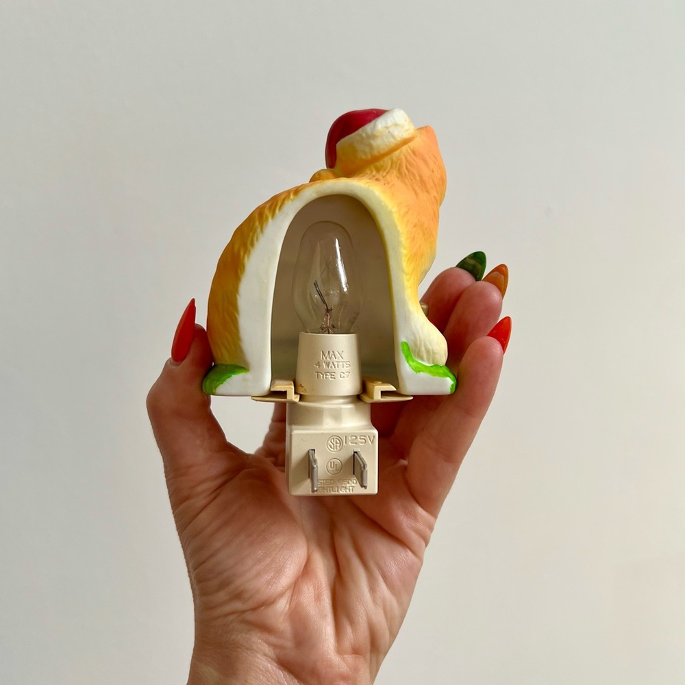 80s-90s Vintage 🐱❤️ Porcelain Christmas Cat Night Light - WORKS! - Picture 3 of 3